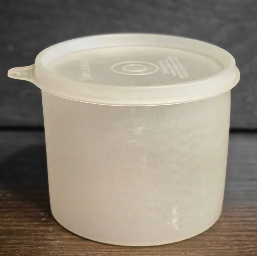 VTG 1970s TUPPERWARE Round Storage Container 250-21 & Lid 215-49 Frosted Clear